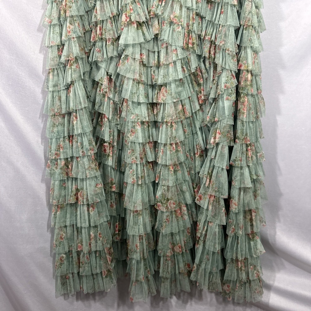 NWT Mac Duggal [ 14 ] 8014 Ruffle Tiered Short‎ Sleeve A Line Dress Sage J1819 - Picture 12 of 15